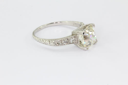 A 2.27 carat old mine platinum Art Deco diamond engagement ring - Queen May