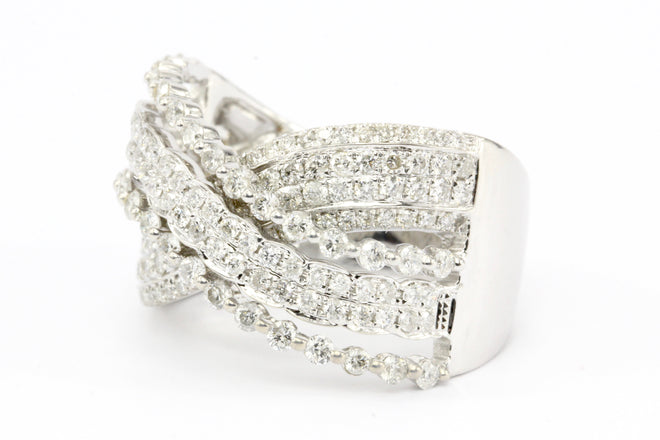 14K White Gold Multi-Row Overlapping Diamond Ring Band - Queen May