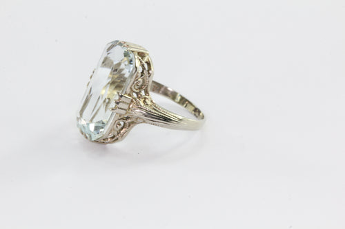 Antique Art Deco Aquamarine 4.5 Carat 14K White Gold Ring - Queen May