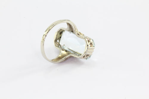 Antique Art Deco Aquamarine 4.5 Carat 14K White Gold Ring - Queen May