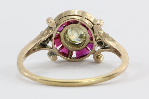Victorian Fancy Yellow Old Mine / Rose Cut Diamond Ruby 18K Gold Silver Ring - Queen May