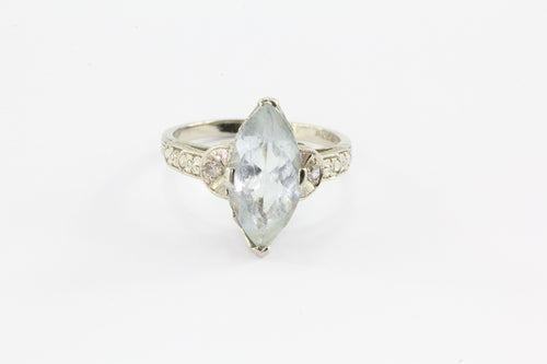 Antique Art Deco 14K White Gold Aquamarine & Diamond Ring by Bishop & Bishop - Queen May
