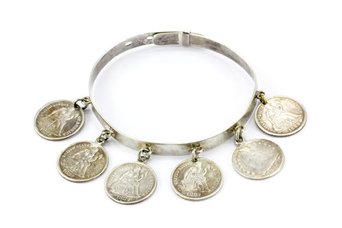 Victorian American Silver Love Token Dimes Bracelet c.1880's - Queen May