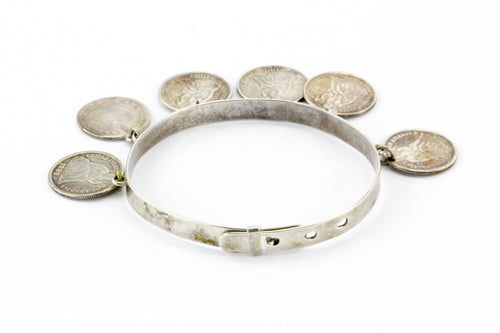 Victorian American Silver Love Token Dimes Bracelet c.1880's - Queen May