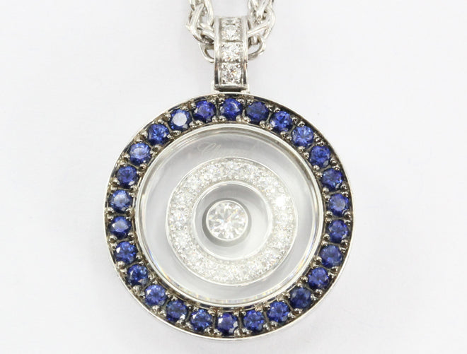 Chopard Happy Spirit Diamond & Sapphire Pendant Necklace 18k Gold - Queen May