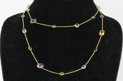 14K Gold Gemstone Station 36" Long Necklace - Queen May