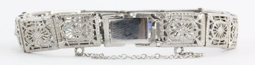 Antique Art Deco 14K White Gold Diamond & Sapphire Pierced Bracelet - Queen May