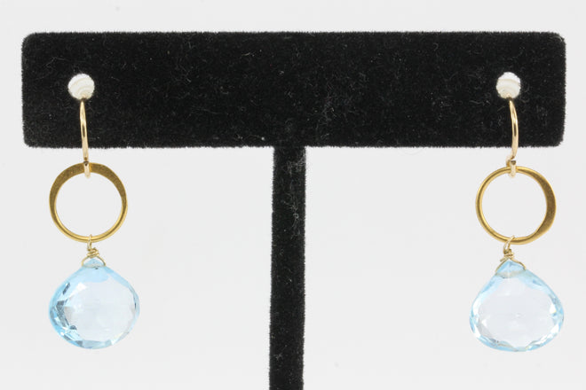 14K Yellow Gold Blue Topaz Briolette Drop Earrings - Queen May