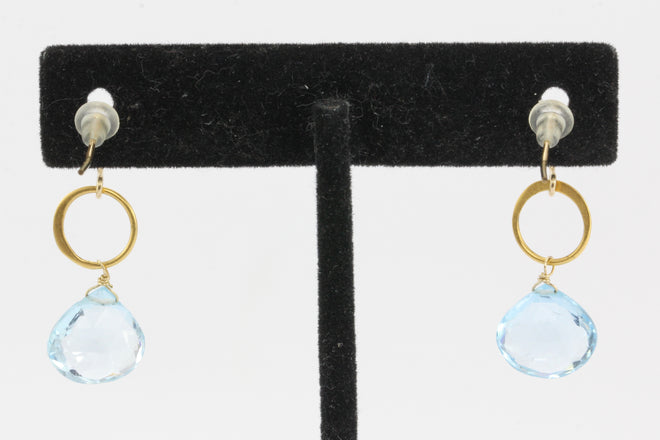 14K Yellow Gold Blue Topaz Briolette Drop Earrings - Queen May