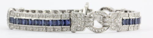 Antique Art Deco 18K White Gold Diamond & Sapphire Tennis Bracelet - Queen May