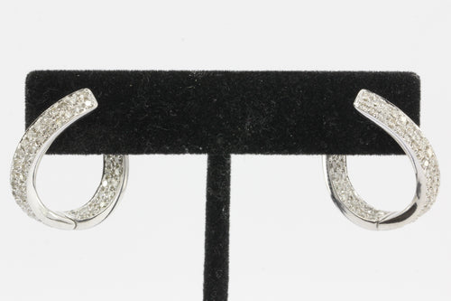 14k White Gold Pave Set Diamond In & Out Hoop Earrings - Queen May