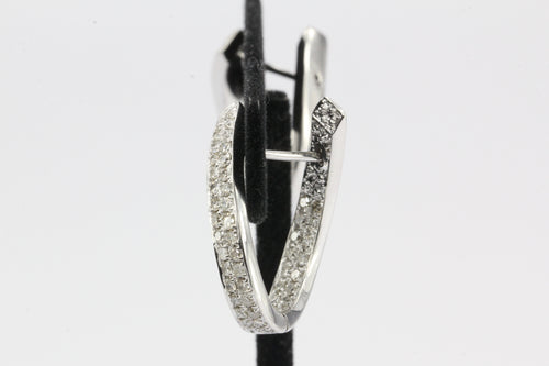 14k White Gold Pave Set Diamond In & Out Hoop Earrings - Queen May