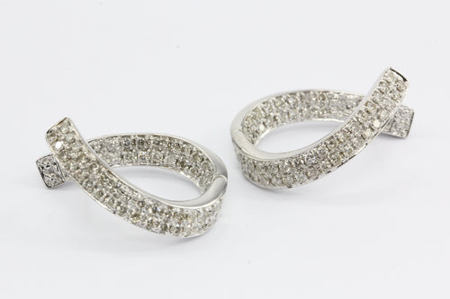 14k White Gold Pave Set Diamond In & Out Hoop Earrings - Queen May