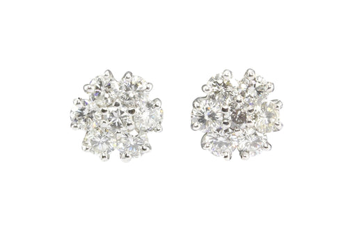 14K White Gold Diamond Florette Earring Studs - Queen May