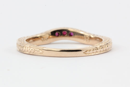 14K ROSE GOLD RUBY CURVED BAND RING - Queen May