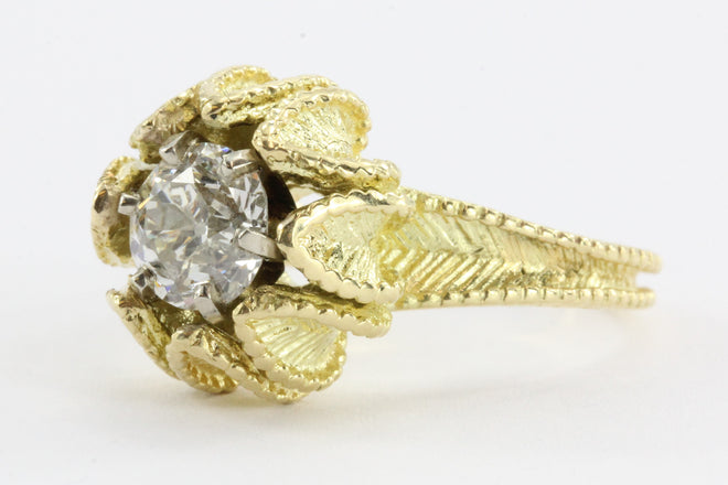 Antique Art Deco Blooming Flower 1.38 CT Diamond Ring 18K Gold - Queen May