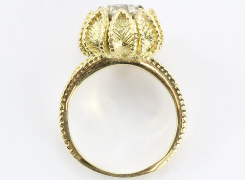 Antique Art Deco Blooming Flower 1.38 CT Diamond Ring 18K Gold - Queen May