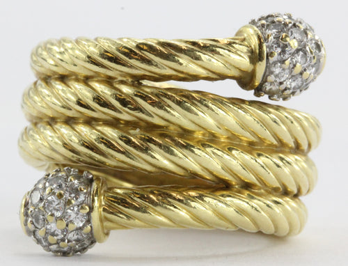 Estate David Yurman 18K Yellow Gold Spiral Serpentine Diamond Ring Size 4.25-4.5 - Queen May