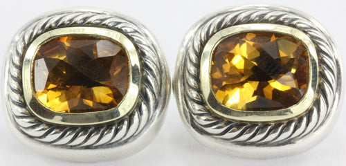 David Yurman Sterling Silver 14k Gold Citrine Cable Earrings - Queen May