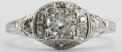 Rare Authentic Antique Art Deco 18K White Gold 1/2 Carat Old European Cut Diamond Engagement Ring - Queen May