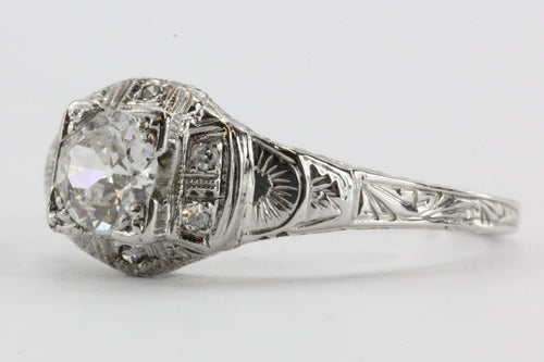 Rare Authentic Antique Art Deco 18K White Gold 1/2 Carat Old European Cut Diamond Engagement Ring - Queen May