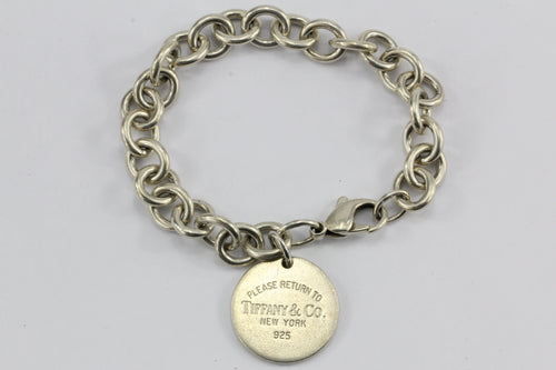 Tiffany & Co Sterling Silver Circle Return to Tiffany Tag Bracelet 7.75" - Queen May