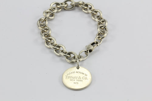 Tiffany & Co Sterling Silver Circle Return to Tiffany Tag Bracelet 7.75" - Queen May
