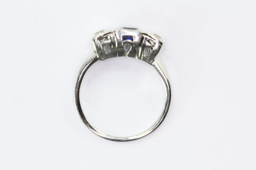 Antique 14K White Gold Old European Diamond & Sapphire Engagement Ring - Queen May