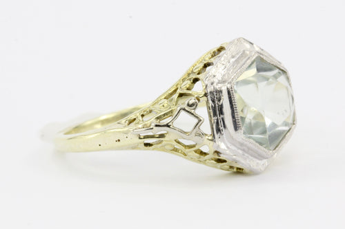 Art Deco 14K Gold Aquamarine Filigree Ring c.1930's - Queen May
