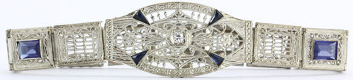 Antique Art Deco 14K White Gold Diamond & Sapphire Otsby & Barton Bracelet - Queen May