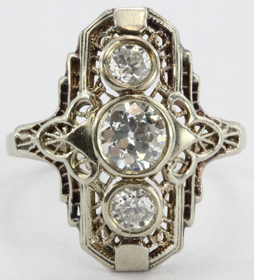 Estate Art Deco Filigree 14k Gold 1.35 carat tw Diamond Engagement Ring - Queen May