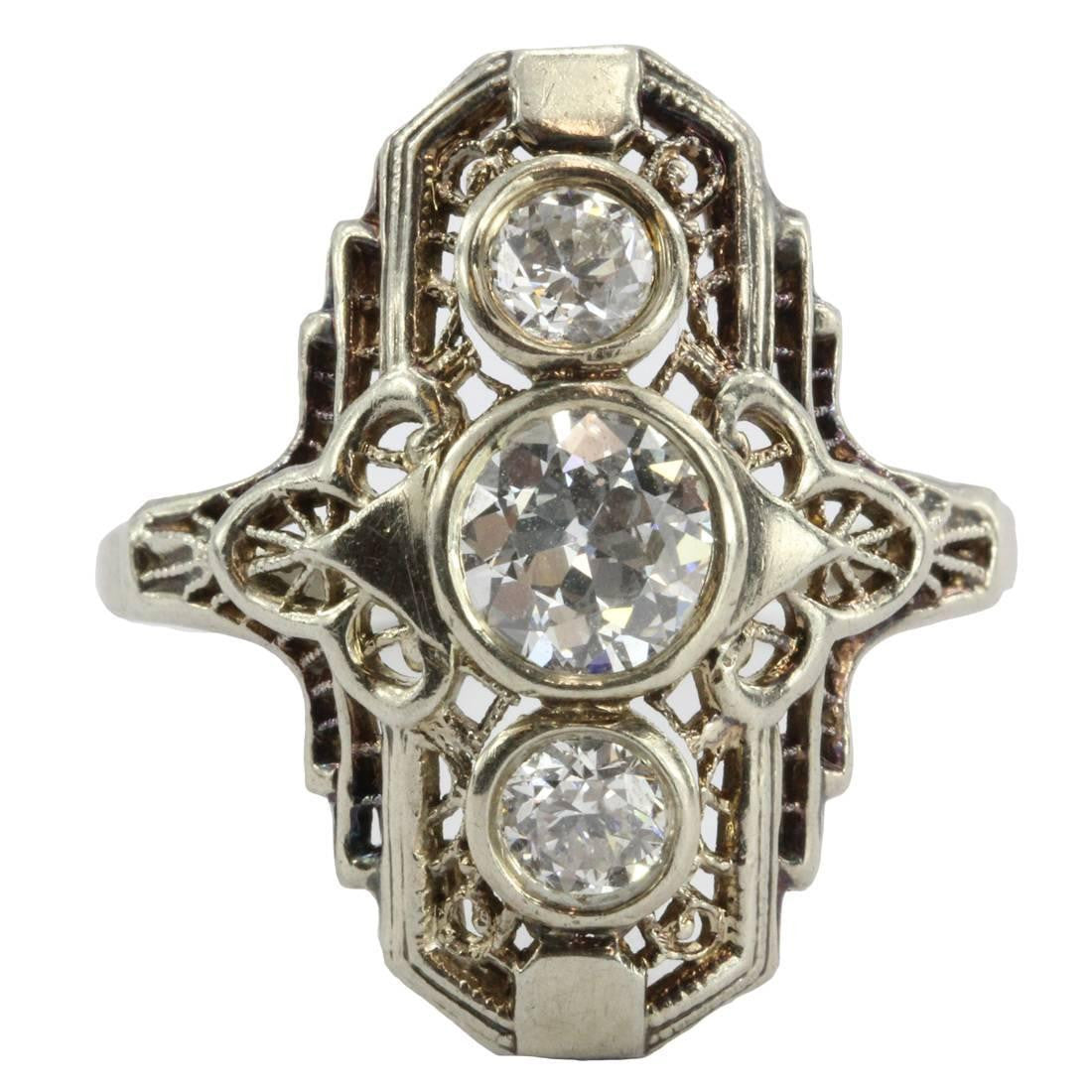 Estate Art Deco Filigree 14k Gold 1.35 carat tw Diamond Engagement Rin ...