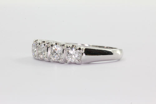 Antique Art Deco Platinum 1 CTW Diamond 5 Stone Anniversary Band Ring Size 6 - Queen May