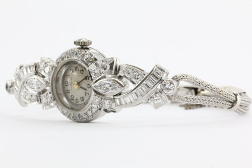 Antique Art Deco Platinum 2.5 Carat Total Weight Diamond Hamilton watch with 14k woven gold bracelet - Queen May