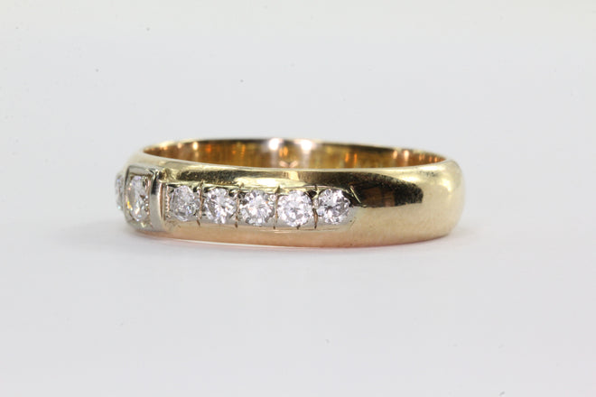 Antique 14K Gold Inset 1/2 TCW Diamond Ring Band Size 8 - Queen May