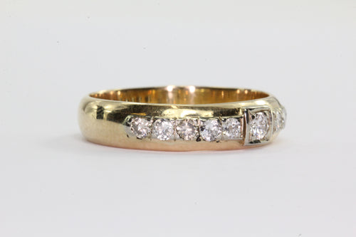 Antique 14K Gold Inset 1/2 TCW Diamond Ring Band Size 8 - Queen May