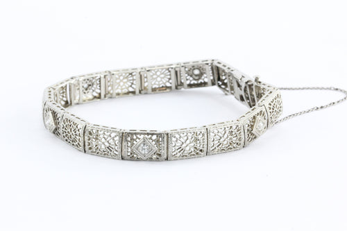 Antique Art Deco 14K White Gold & Old Mine Diamond Bracelet .50 TCW - Queen May