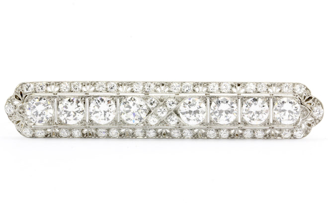 Art Deco Platinum 6.2 ctw Diamond Bar Pin Brooch by Maynards of Miami c.1928 - Queen May