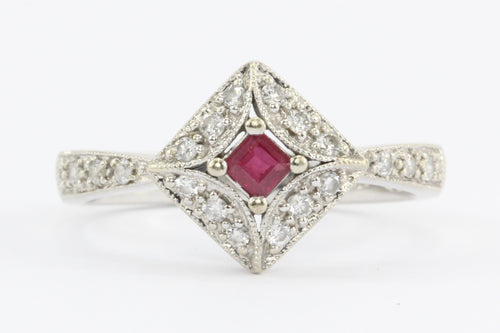 14K White Gold Ruby Diamond Ring - Queen May