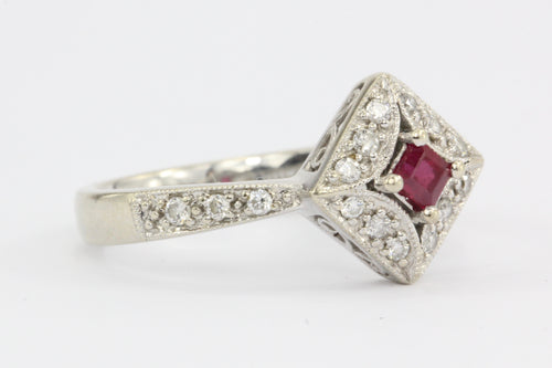 14K White Gold Ruby Diamond Ring - Queen May