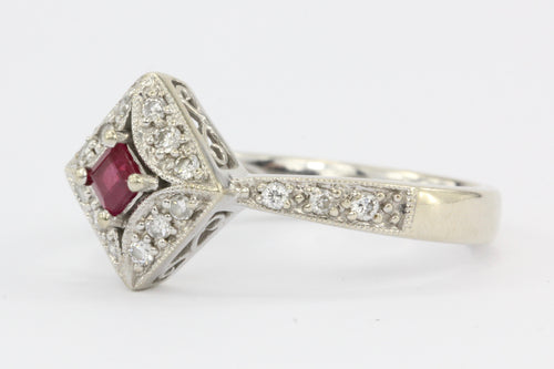 14K White Gold Ruby Diamond Ring - Queen May