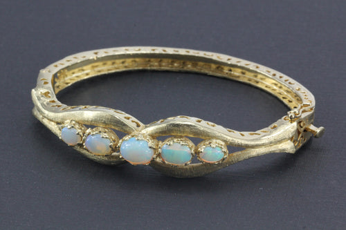 Retro 14k Gold Opal Bangle Bracelet c.1960 - Queen May