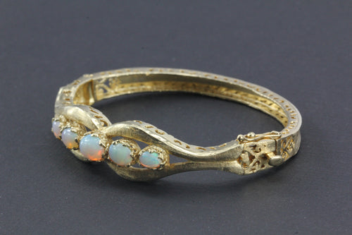 Retro 14k Gold Opal Bangle Bracelet c.1960 - Queen May