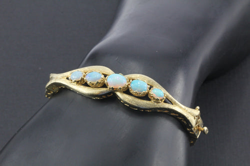 Retro 14k Gold Opal Bangle Bracelet c.1960 - Queen May