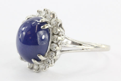 Art Deco Blue Star Sapphire and Diamond Ring. 8 TCW 14K White Gold - Queen May