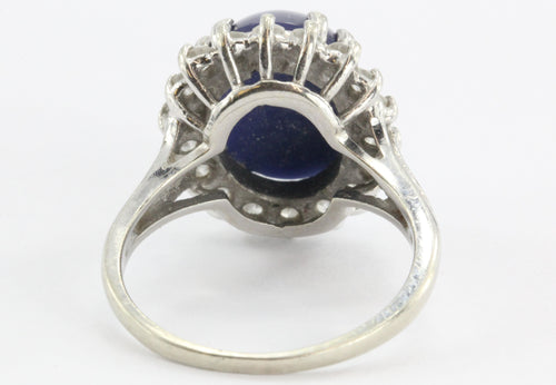 Art Deco Blue Star Sapphire and Diamond Ring. 8 TCW 14K White Gold - Queen May