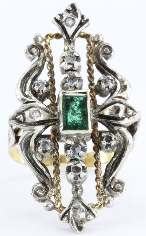 19th Century Victorian Emerald & Rose Cut Diamond Ring - Queen May