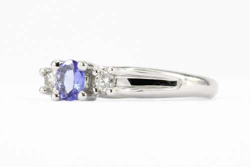 10K White Gold Tanzanite & Diamond 3 Stone Ring - Queen May