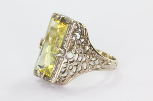 Antique Art Deco 14K White Gold Yellow Sapphire Ring - Queen May