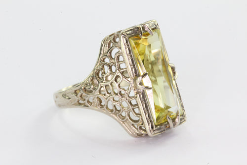 Antique Art Deco 14K White Gold Yellow Sapphire Ring - Queen May